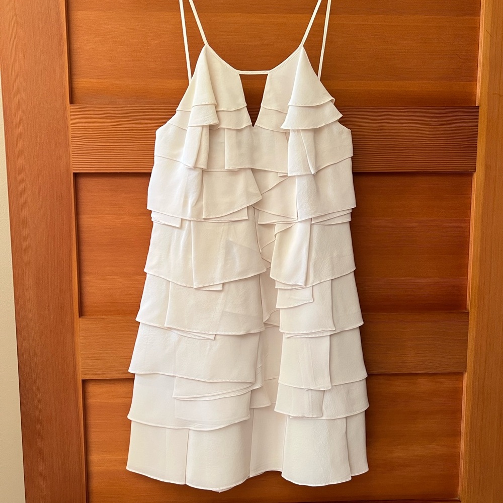 BCBGMaxAzria White Ruffled Tiered Mini Dress Size 4